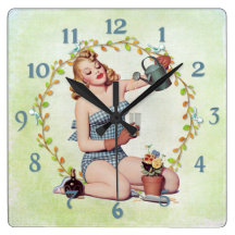 Gardening Libations PinUp Gardener Wallclock