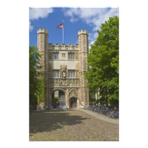 Gate to Trinity College and rows of bicycles,