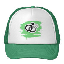 GAY LOVE SYMBOLS BLACK TRUCKER HATS