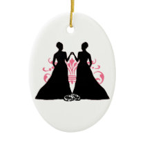 Gay Marriage Two Brides Pink Christmas Tree Ornament