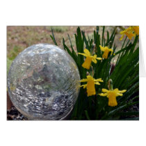 Gazing Ball and Daffodils after a rain Greeting Card