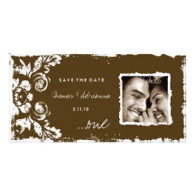 GC | Brown Vintage Damask Save the Date Photo Card