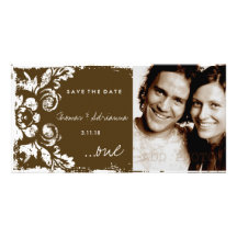 GC | Brown Vintage Damask Save the Date Custom Photo Card