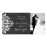 GC | Charcoal Vintage 6 Damask Horizontal Thank U Customized Photo Card