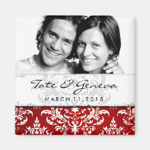 GC | Erika Vintage Damask Save the Date-Red Refrigerator Magnet