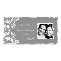 GC | Green Grunge Damask Save the Date Customised Photo Card