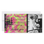 GC | Jolie Chandelier Hot Lime Damask Thank You photo cards