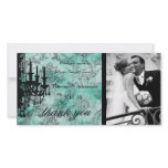 GC | Jolie Chandelier Turquoise Damask Thank You photo cards
