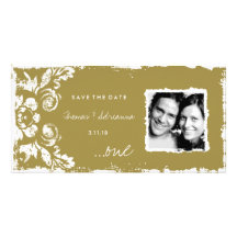 GC | Mustard Vintage Damask Save the Date Custom Photo Card