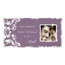 GC | Purple Vintage Damask Save the Date Photo Card Template