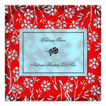 GC | Ruby Red & Turquoise Garden Square Inivtation Custom Invitations