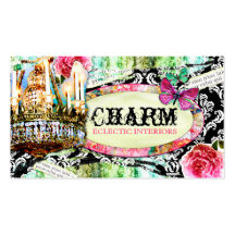 GC | Shabby Vintage Charm Black Damask Business Card Template