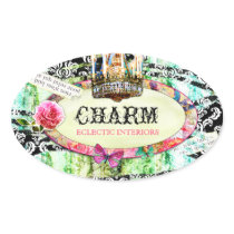 GC | Shabby Vintage Charm - Black Damask Oval Sticker