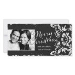 GC Vintage Grunge Charcoal Damask 4 Christmas Custom Photo Card