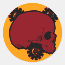 Gear Skull Black Round Stickers
