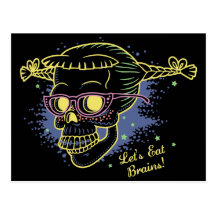 Geek Girl Zombie Skull Post Cards