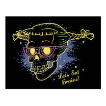 Geek Girl Zombie Skull Post Cards