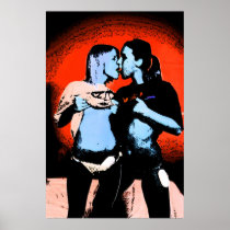 Geek girls kissing with mouses #2 red poster