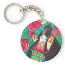 Geisha Dancer Keychain, Bellydance Dragon Art