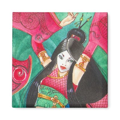 Geisha Dancer Magnet, Bellydance Dragon Art by artbyamandarobbins