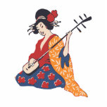 Geisha playing shamisen photo sculptures