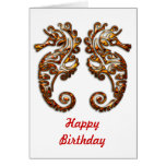 Gemini Metallic Tribal Seahorses Greeting Card