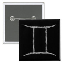 Gemini. Zodiac Astrology Sign. Black. Pinback Buttons