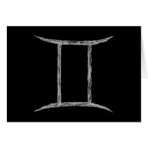Gemini. Zodiac Astrology Sign. Black. Greeting Cards