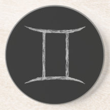 Gemini. Zodiac Astrology Sign. Black. Beverage Coaster
