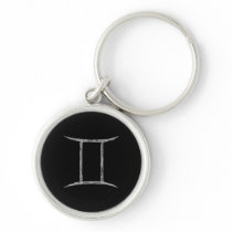 Gemini. Zodiac Astrology Sign. Black. Keychains