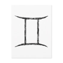 Gemini. Zodiac Astrology Sign. Black. Post Cards