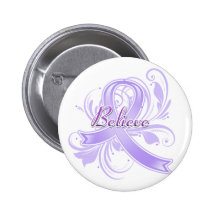 General Cancer Believe Flourish Ribbon Pinback Button