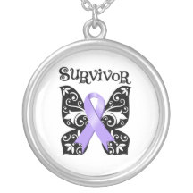 General Cancer Butterfly Ribbon Necklaces