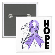 General Cancer Floral Hope Ribbon Button
