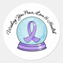 General Cancer Ribbon Merry Christmas Snowglobe Round Sticker