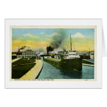 General View of Soo Locks from below, Soo, MI Greeting Cards