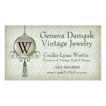 Geneva Damask in Pistachio Business Card Template