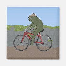 Gentleman Frog on a Bicycle Magnet