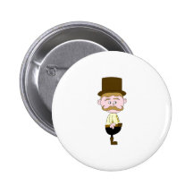 Gentleman with Moustache and Top Hat. Pinback Buttons