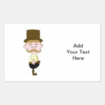 Gentleman with Moustache and Top Hat. Rectangular Sticker