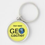 Geocacher Earth Geocaching Custom Name Key Chain