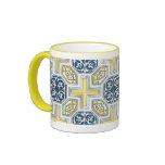 Geometric Blue Yellow Tile Pattern Coffee Mug