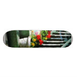 Geraniums and Pansies on Steps Custom Skate Board