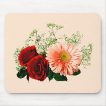Gerbera Daisy And Two Roses Mouse Mats