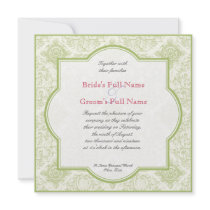 Gerbera Daisy Pink Green Quatrefoil Wedding Invite