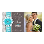 Gerbera Daisy Scroll 1 Thank You teal chalkboard Personalized Photo Card