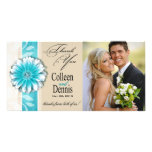 Gerbera Daisy Scroll 1 Thank You teal oatmeal Photo Cards