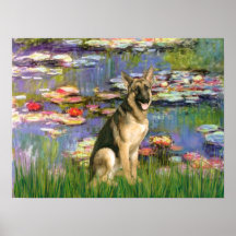 German Shepherd 2 - Lilies 2 - Print