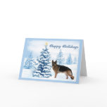 German Shepherd Christmas Card Blue Tree