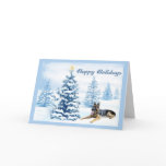 German Shepherd Christmas Card Blue Tree2